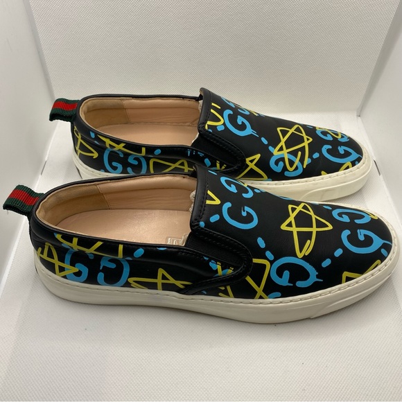 GUCCI Authentic Designer, Ghost Graffiti GG Logo Slip On Sneakers, Black (36) - Picture 5 of 12